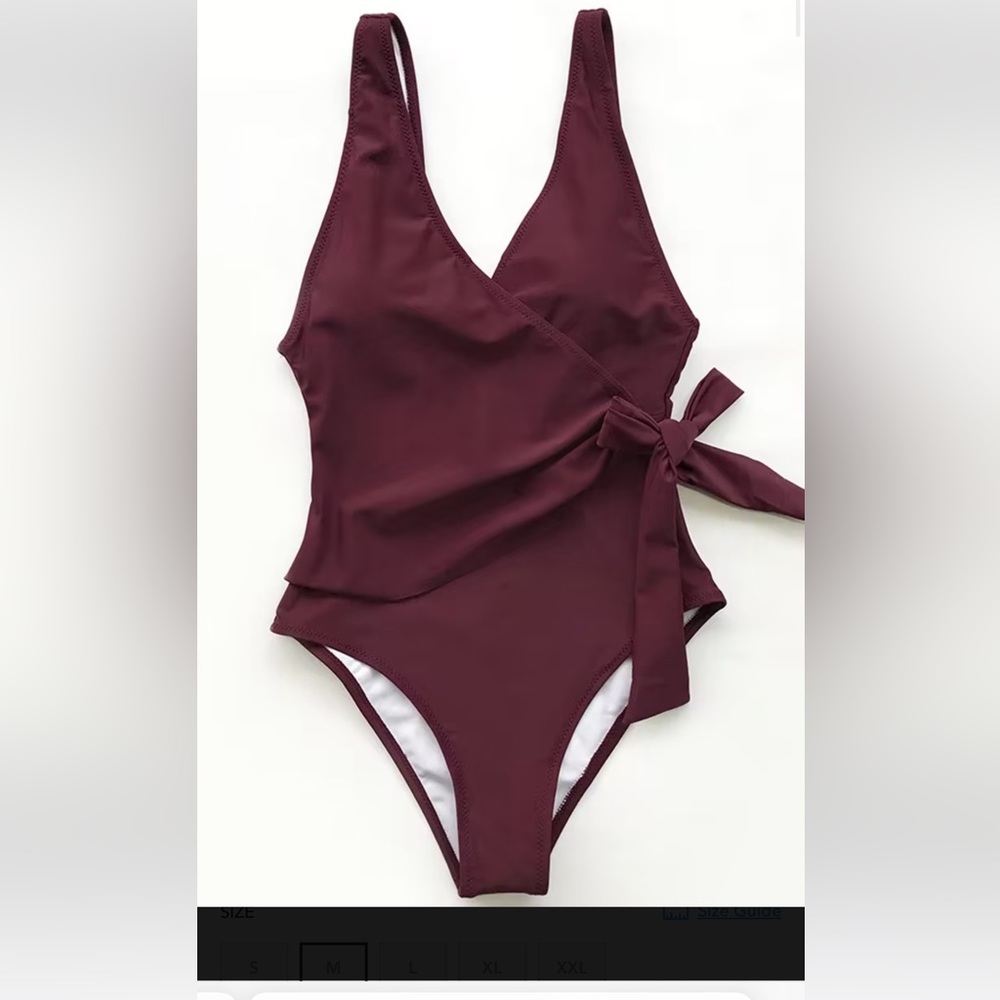 NWT- CUPSHE, Elegant Dance Solid One-piece Swimsuit - M / Wine Red